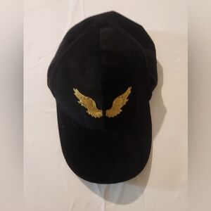 Marciano Black Velvet Hat with Gold Wings Beautiful Condition